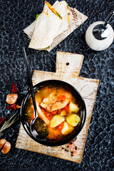 Poster - fish soup, soup with salmon , diet food