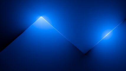 Wall Mural - 3d render, abstract simple background with glowing zigzag lines illuminated with blue neon light. Minimal geometric wallpaper