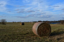 Hay Bales In A Farm Field