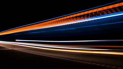 lines of lights. lights of cars with night. long exposure