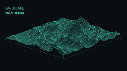 Fototapete - Abstract landscape background. Mesh structure. Polygonal wireframe background. 3d isometric vector illustration