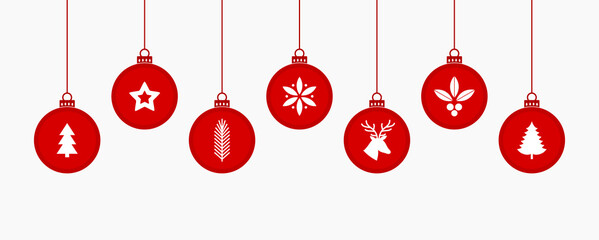 Wall Mural - beautiful christmas hanging balls ornaments with christmas symbols.