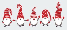 Christmas Gnomes Vector Illustration On Gray Background. Simple Style.