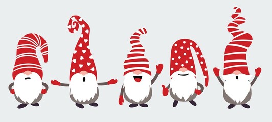 christmas gnomes vector illustration on gray background. simple style.