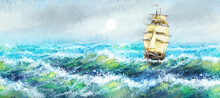 Sea Oil Paintings Landscape, Art, Old Ship In The Sea