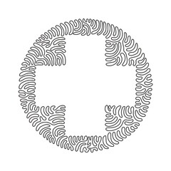 Poster - Continuous one line drawing flat design cross badge icon. Black geometric shape. Tag or logo. Abstract isolated sign. Business element. Swirl curl circle background style. Single line draw vector