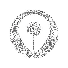 Poster - Single continuous line drawing map pin. Line with editable stroke. Location pin icon. Outline figures for website or mobile app. Swirl curl circle background style. One line draw graphic design vector