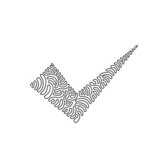 Poster - Single one line drawing check icon silhouette. Approved test correct right element concept design. One sketch doodle outline. Swirl curl style. Modern continuous line draw graphic vector illustration