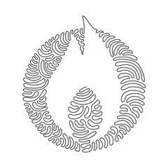 Poster - Continuous one line drawing fire flame emoji icon logo symbol. Lit symbol modern simple icon for website design mobile app, ui. Swirl curl circle background style. Single line draw vector illustration