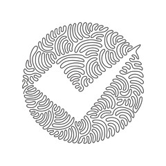 Poster - Continuous one line drawing check icon silhouette. Approved test correct right element concept design. One sketch doodle outline. Swirl curl circle background style. Single line draw graphic vector