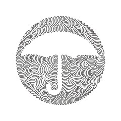 Poster - Single continuous line drawing umbrella icon. Summer or fall fashion accessory. Autumn weather forecast logo. Rain protection. Swirl curl circle background style. One line draw graphic design vector