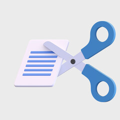 scissor cutting paper icon school education 3d render illustration