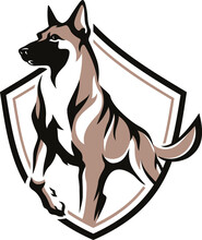 Shield Logo With Belgian Malinois (Shepherd) Dog