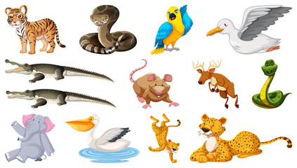 Sticker - Set of different wild animals cartoon characters