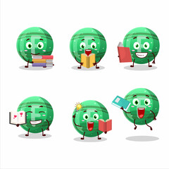 Poster - A picture of green gummy candy F cartoon character concept reading an amusing book