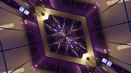 Aufkleber - 3D rendering of futuristic kaleidoscopic patterns background in vibrant purple and brown colors