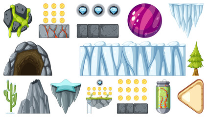 Wall Mural - Set of isolated fantasy space game objects and elements