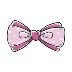 Poster - Tie bow color doodle sketch. Hand drawn sketch vintage ribbon neck bow for wedding, fashion element. Isolated vector illustration.