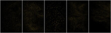 Set Of Gold Glitter Texture Isolated On Black Background. Golden Stardust. Amber Particles Color. Sparkles Rain. Vector Illustration, Eps 10.