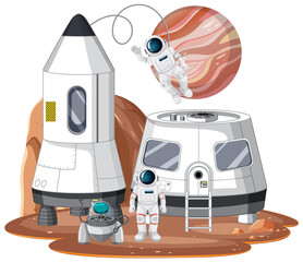 Wall Mural - space station landscape with astronaut