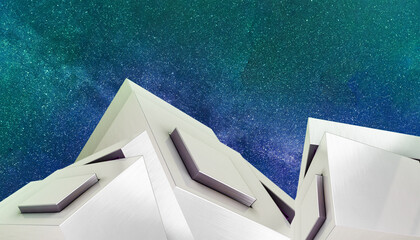 Aufkleber - Creative idea. futuristic Geometric Shape Background and Architecture digital with Minimal style on Sky. copy space, digital, banner, website -3d Rendering