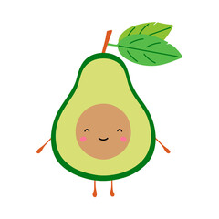 Wall Mural - Cute cartoon avocado. Vector illustration, isolated on a white background. 