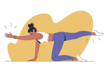 Illustration of a young woman doing stretching excercise, fitness concept