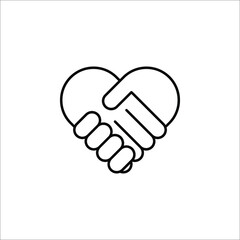 Handshake black silhouette icon in heart shape vector illustration. eps 10