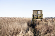 Observation Tower In The Middle Of The Dry Field On A Sunny Day