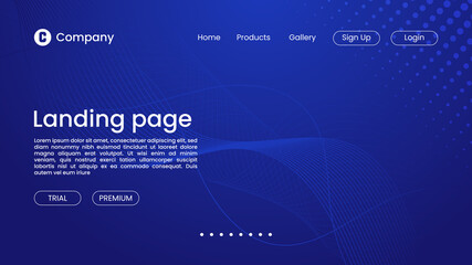 Abstract Blue technology concept background with wavy line particle elements for landing page, homepage, website