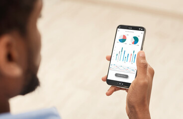 Poster - Cropped of black man using analytics mobile app on smartphone