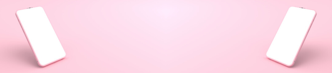 Wall Mural - 3d rendering of mockups pink smartphone white screen on pink floor, pink mobile phone lay down on th