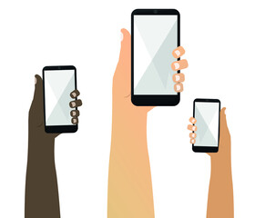 Fototapete - hands holding a phone with a blank screen. Flat isolated illustration on white background.
