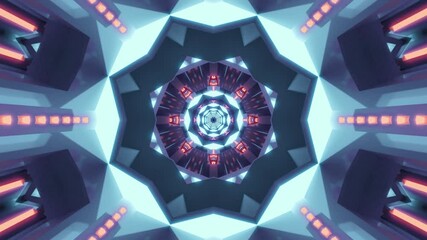 Canvas Print - A 3D animation of futuristic kaleidoscope patterns in vibrant light blue and red colors