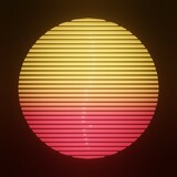 Fototapeta Zachód słońca - 3d render of abstracted retro banner with lined sphere
