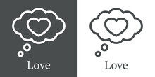 Logotipo Con Texto Love Con Corazón En Nube De Pensamiento Con Líneas En Fondo Gris Y Fondo Blanco