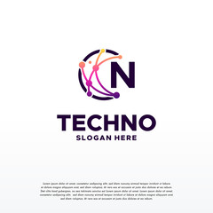 Sticker - n initial pixel technology logo designs concept vector, network internet digital wire logo