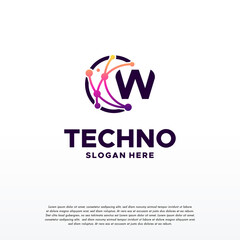 Wall Mural - W initial Pixel technology logo designs concept vector, Network Internet Digital Wire logo