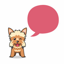 Cartoon Character Yorkshire Terrier Dog With Speech Bubble For Design.