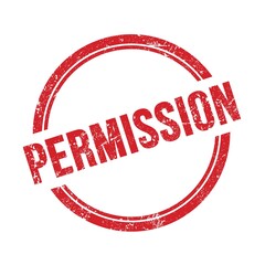 PERMISSION text written on red grungy round stamp.