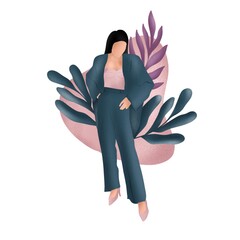 Wall Mural - Abstract woman illustration isolated on white background. Modern young feminine woman portrait. Fashion minimal trendy people face in flat style. Handrawn woman illustrations.