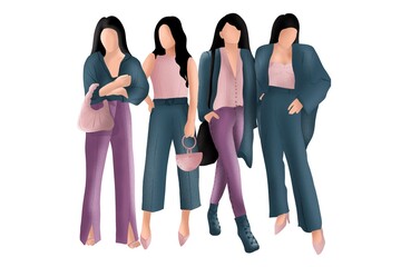 Wall Mural - Abstract woman illustration isolated on white background. Modern young feminine woman portrait. Fashion minimal trendy people face in flat style. Handrawn woman illustrations.