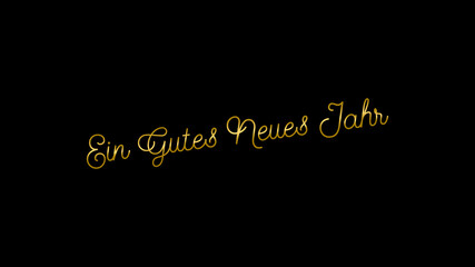 Fototapete - Gold color happy new year text message German language with brush effect gold color on black background.