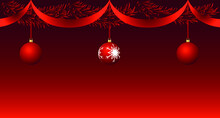 Vector Christmas Tree Balls On Red Background. Flat Image Of Red Christmas Balls With Patterns