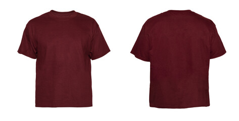 Wall Mural - blank t shirt color maroon on invisible mannequin template front and back view on white background