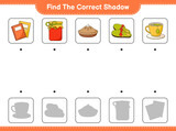 Fototapeta  - Find the correct shadow. Find and match the correct shadow of Slippers, Tea Cup, Book, Jam, Pie. Educational children game, printable worksheet, vector illustration