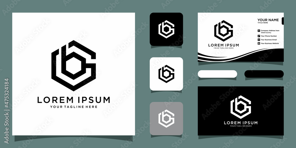 Initial letters BG hexagon logo shape with business card design ...