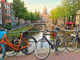 Sticker - Amsterdam canal and bicycles, The Netherlands