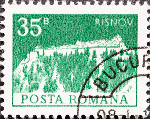 Wall Mural - Romania - circa 1973: A post stamp printed in Romania showing the Risnov Citadel