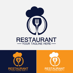 Restaurant logo with spoon and fork icon,menu design food drink concept for cafe restaurant